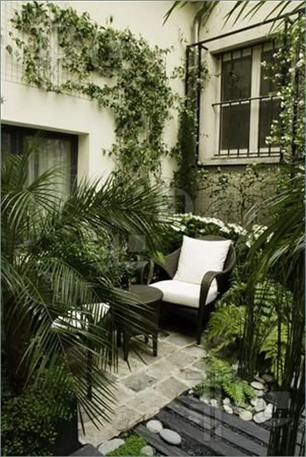 красивый озеленённый двор частного дома 
