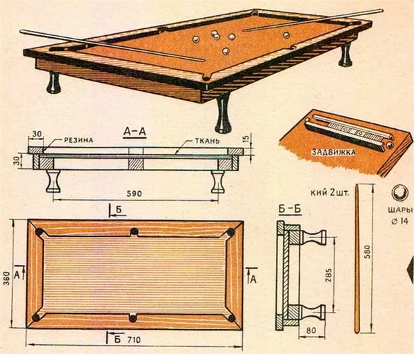 чертежи и размеры бильярдных столов