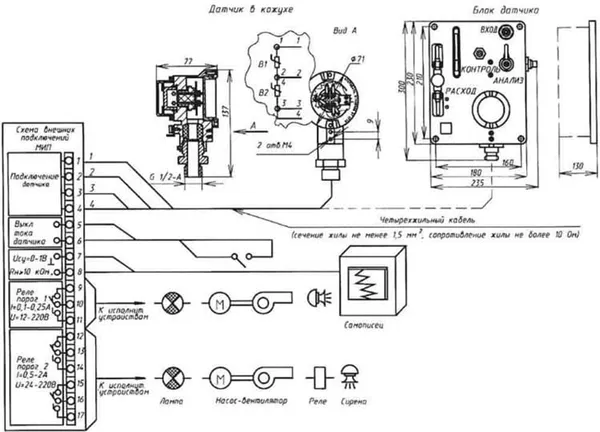 Монтажная схема стационарного сигнализатора горючих газов