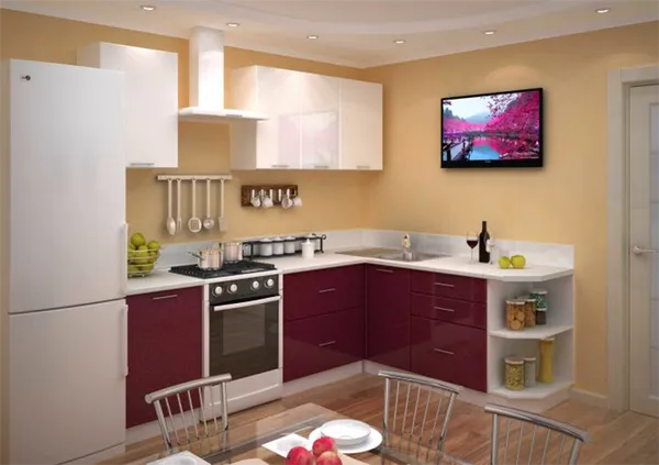 Модульная кухня с телевизором и столовой группой
