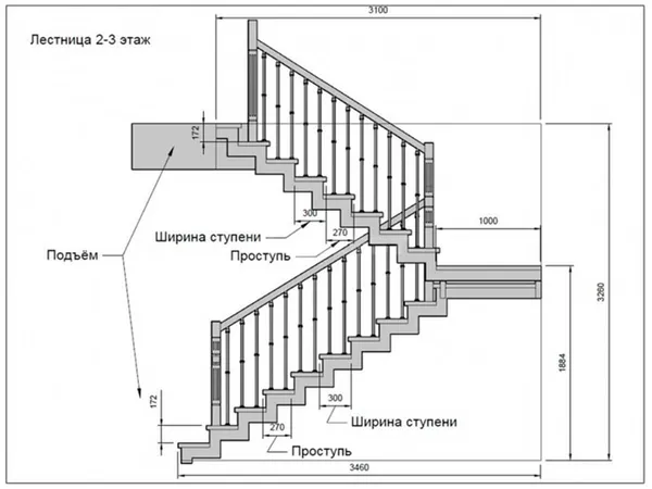 Чертёж лестницы 2-3 этажа