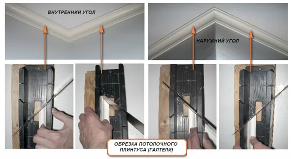 Как правильно подрезать внутренний и наружный угол потолочной галтели