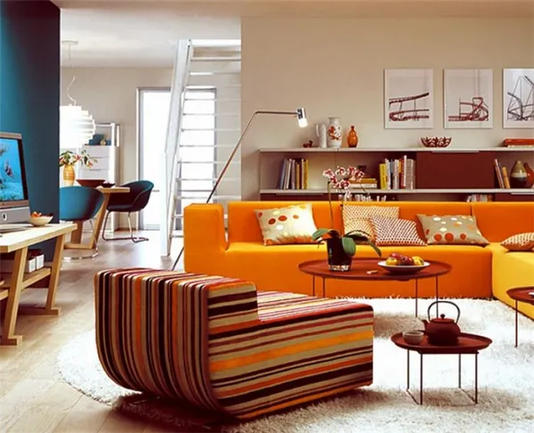 Оформление гостиной оранжевым цветом