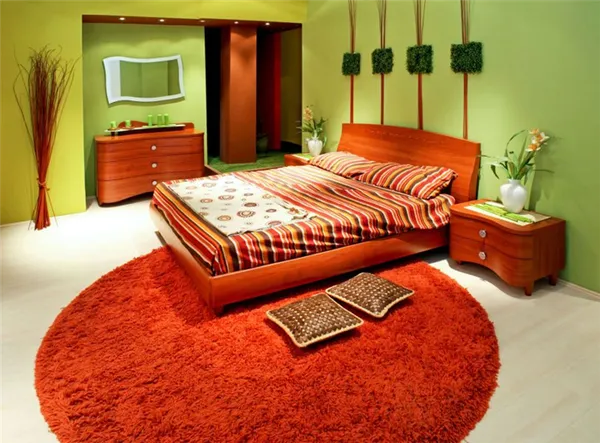 Интерьер спальни в оранжевых оттенках