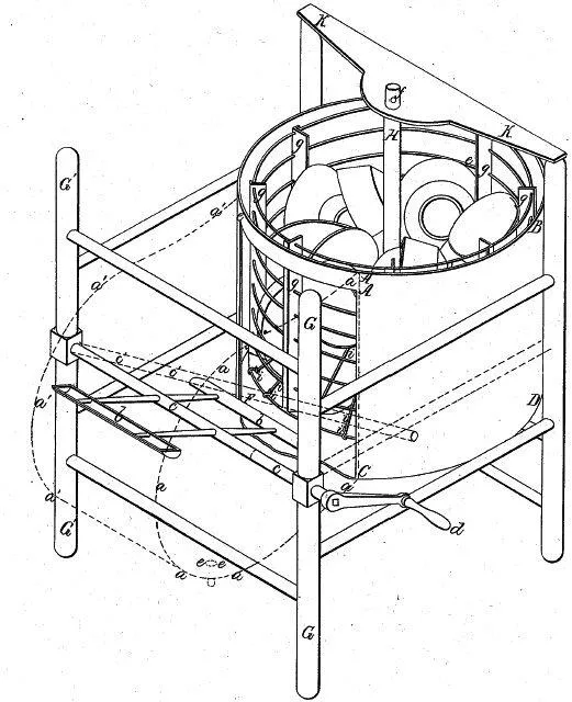 Рисованная схема первой ручной посудомоечной машины и ее принцип работы