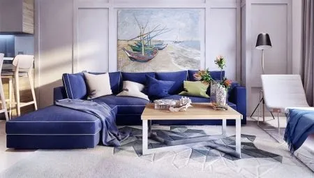 Синий диван в интерьере гостиной фото с чем сочетать 12