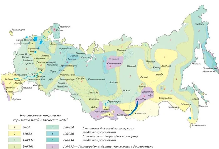 карта снеговой нагрузки в регионах России