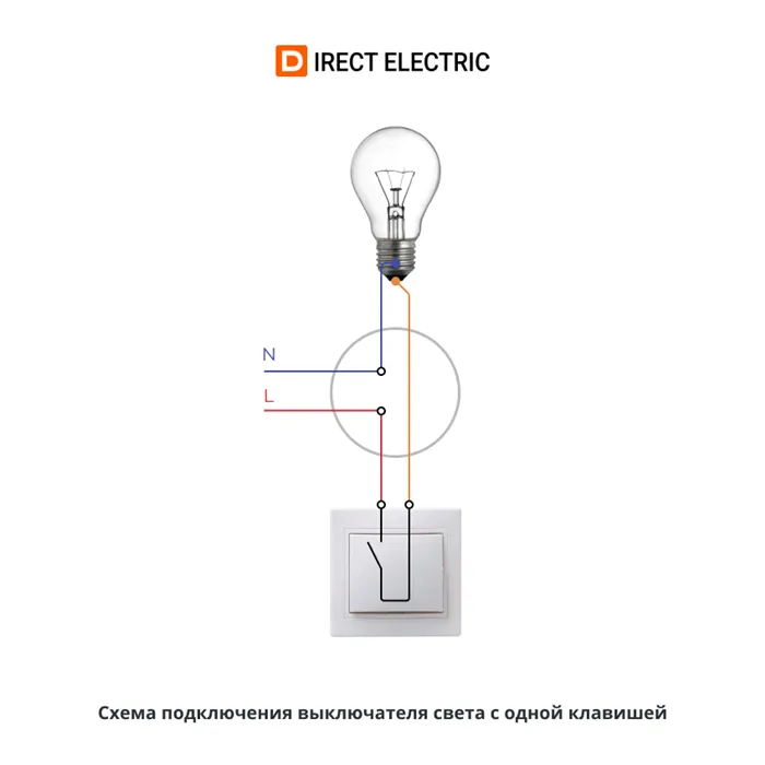 Схема подключения выключателя света с одной клавишей
