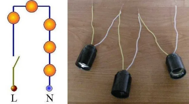 Схема последовательного соединения лампочек (точечных светильников)