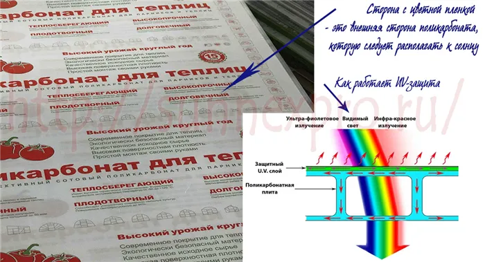 какой стороной крепить поликарбонат к солнцу