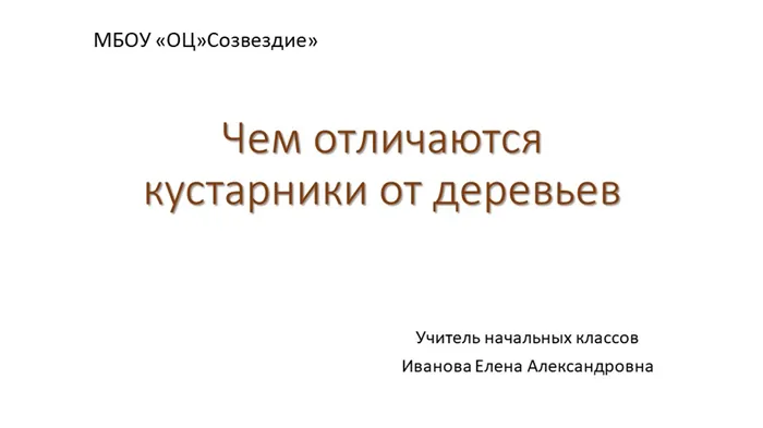 Чем отличаются кустарники от деревьевУчитель начальных классов Иванова Елена.