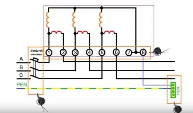Монтаж 3 фазного счетчика