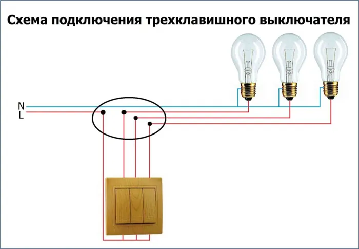 Подключение трехклавишного выключателя