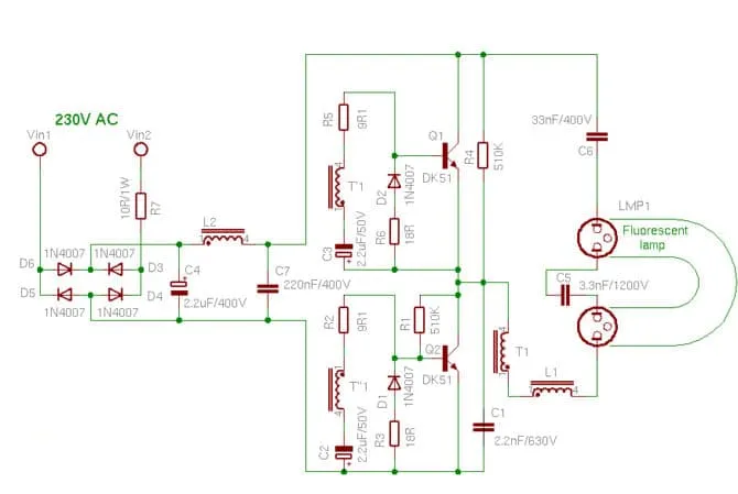 Схема балласта люминесцентной лампы
